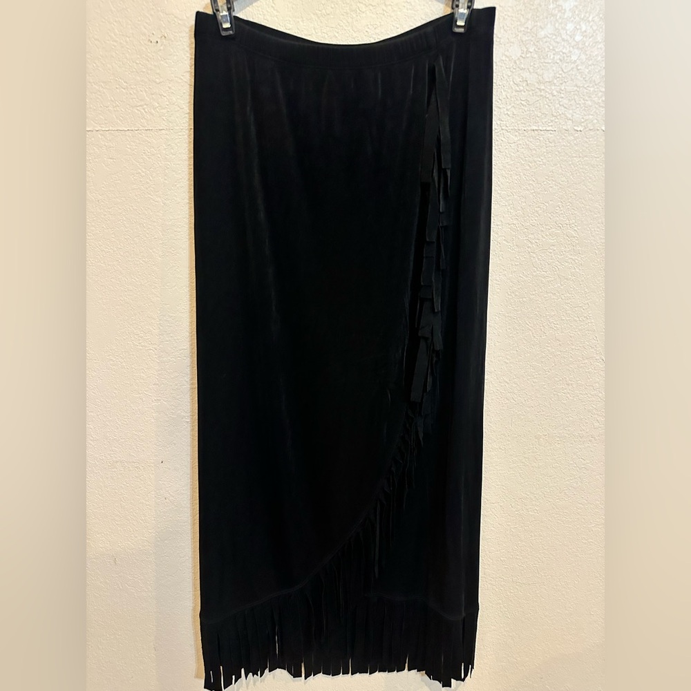 Chico's Black Maxi Wrap Skirt with Fringe